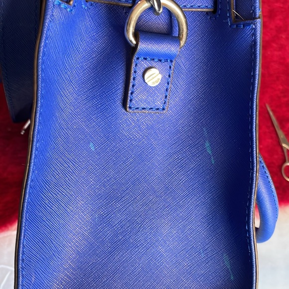 MICHAEL KORS BLUE SAFFIANO LEATHER HAMILTON CROSSBODY BAG SILVER HARDWARE - Picture 9 of 14